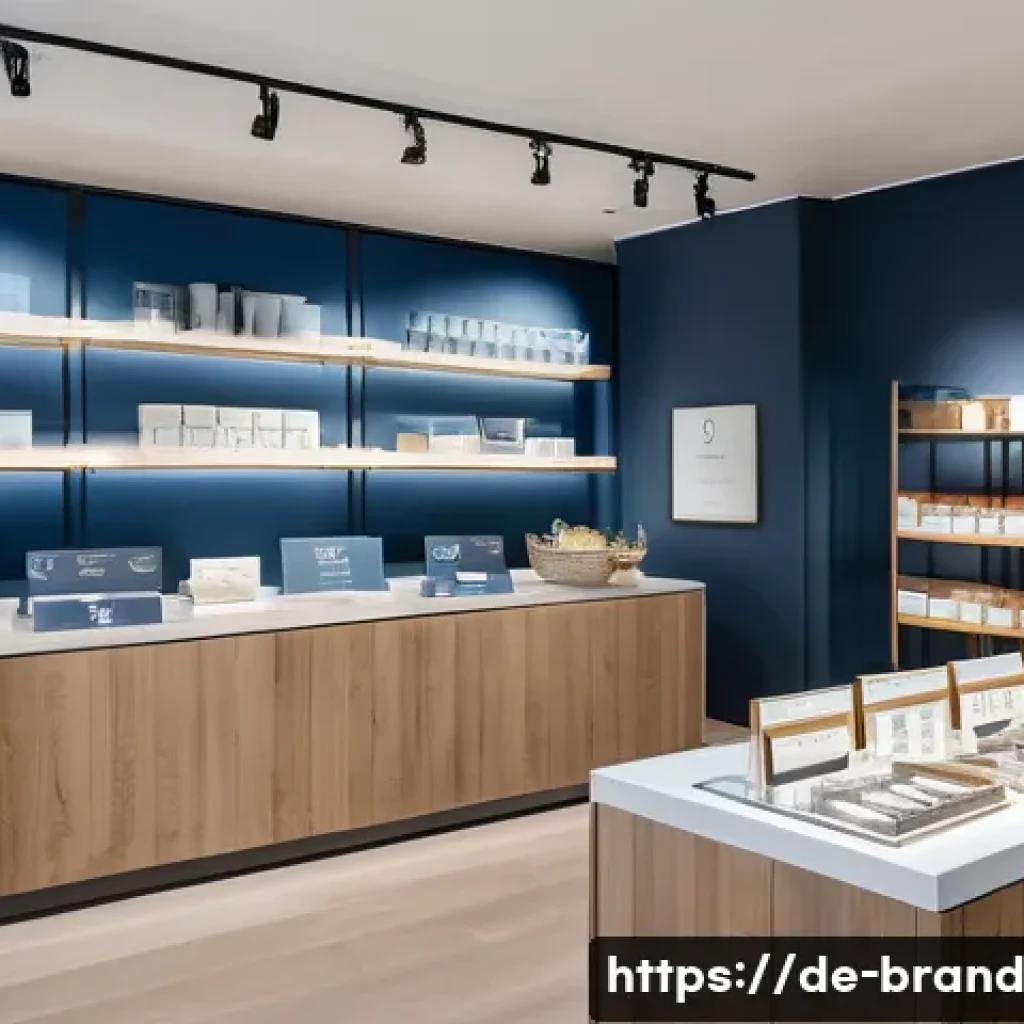 브랜드의 편안함을 주는 요소들 - A cozy and inviting brand experience scene set in a modern German boutique store interior, featuring...