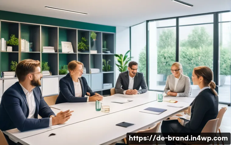 브랜드 리더십과 조직 내부 브랜딩 - A modern corporate office scene in Germany featuring a diverse team of professionals engaged in an o...