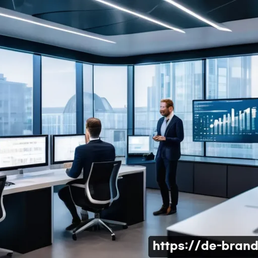온라인 브랜드마케팅의 미래 전망 - A futuristic digital marketing control room with multiple transparent screens displaying real-time A...
