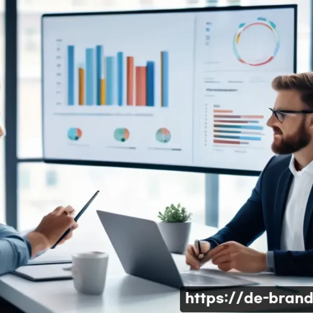 고객 분석을 통한 맞춤형 브랜딩 전략 - A professional business meeting scene in a modern German office setting, showing diverse marketing e...