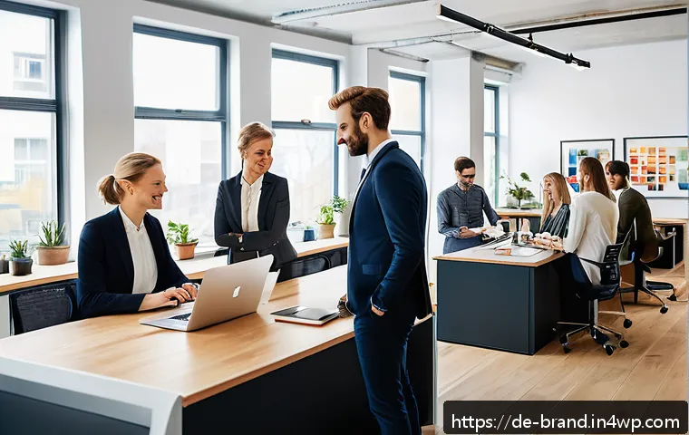 브랜드 가치 제안 만들기 위한 전략 - A modern office scene showcasing a diverse team of German marketing professionals collaborating on a...